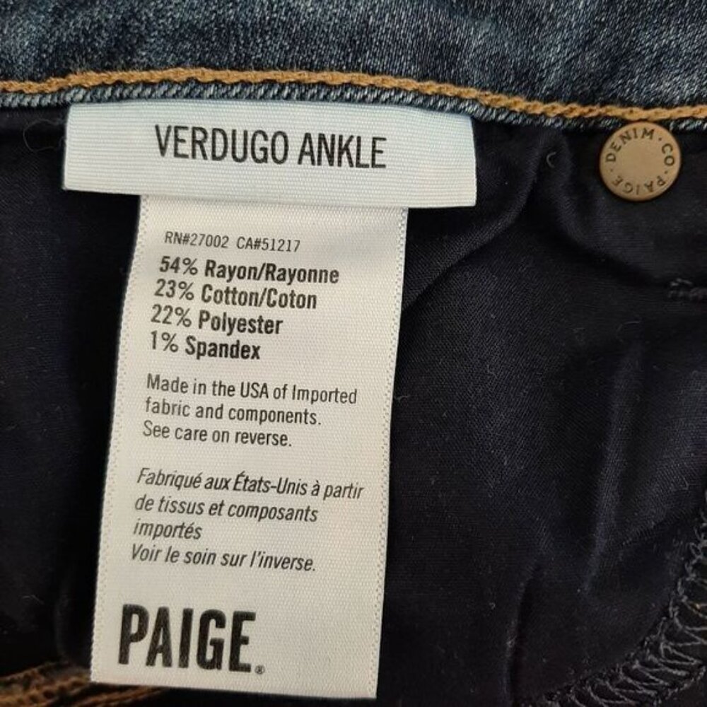 PAIGE | Verdugo Ankle Nottingham Blue Jeans Cropped Sz 26 Flawed - Picture 11 of 12